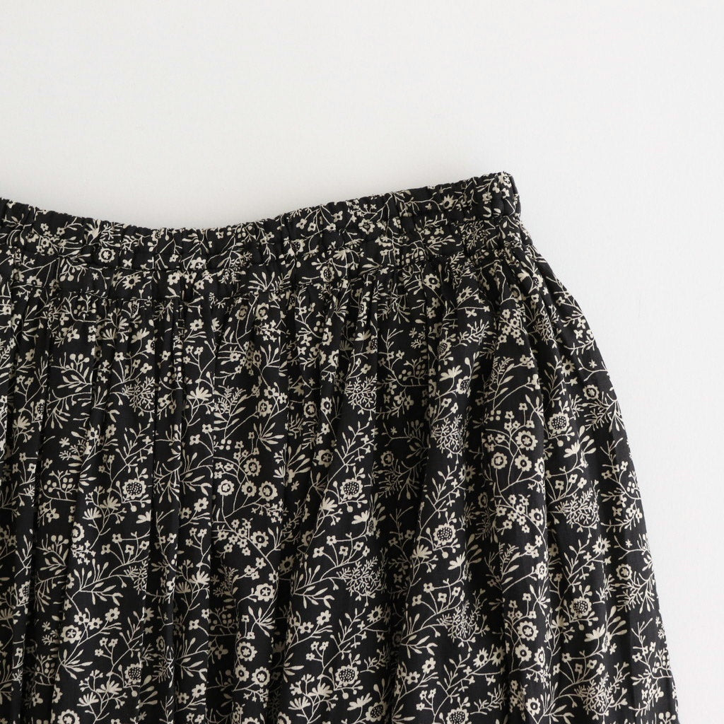 COTTON SLUB SMALL FLOWER PRINT GATHERED SKIRT #9982 BLK (BLACK x BEIGE PRINT) [NSL25574]