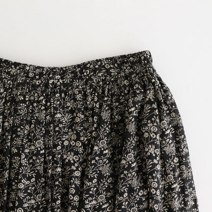 COTTON SLUB SMALL FLOWER PRINT GATHERED SKIRT #9982 BLK (BLACK x BEIGE PRINT) [NSL25574]