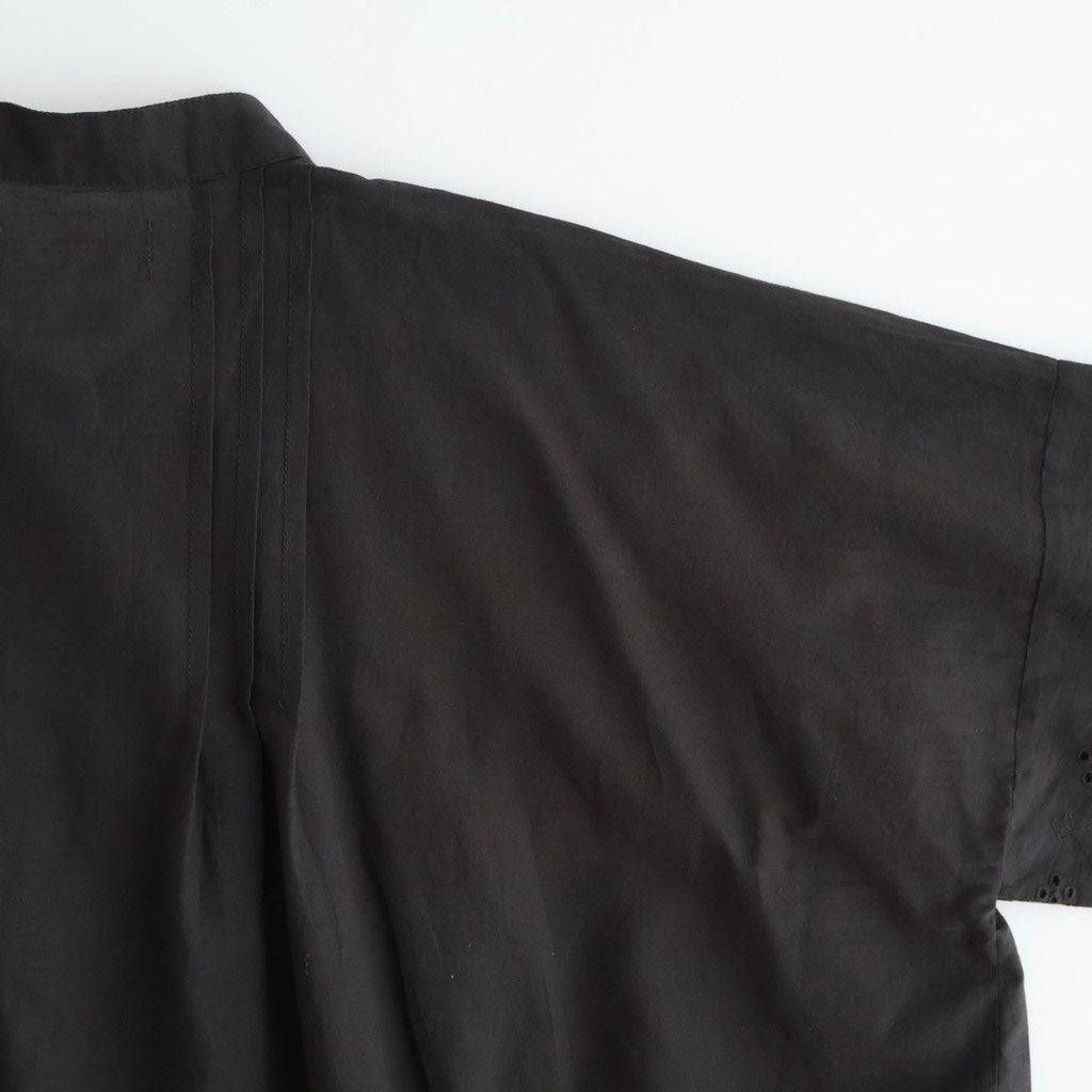 80s VOILE PLAIN WITH CUT WORK LACE BANDED COLLAR PINTUCK SHIRTS #9900 BLACK [INSL26341]