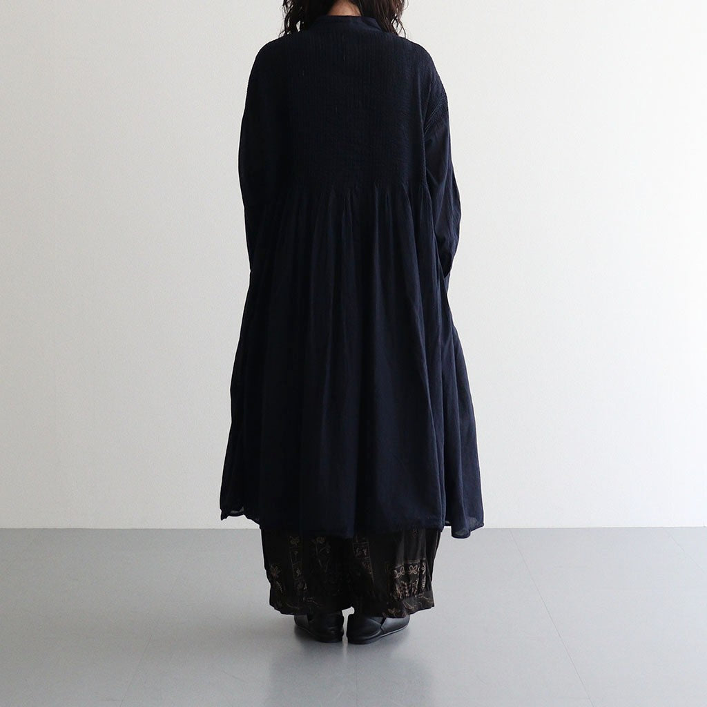 80s ORGANIC VOILE STRIPE (OVERDYE) BANDED SHIRT DRESS WITH MINI PINTUCK #3960 MARINE [NMDS26514D]