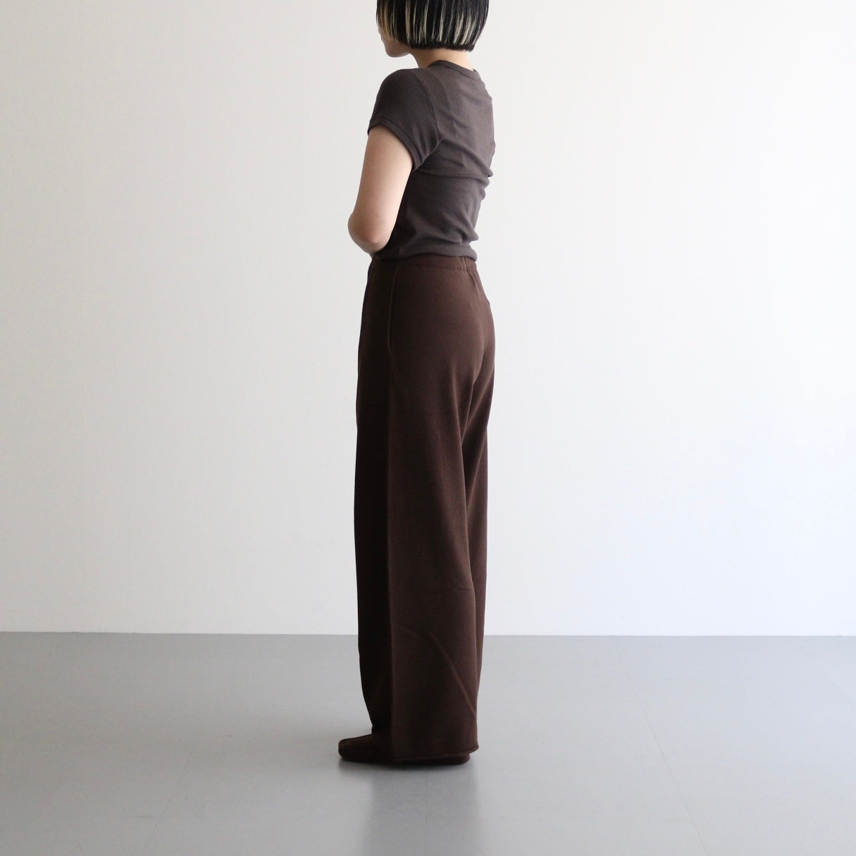 brushed silk cotton wide straight pants #dark brown [WVFL-UW103]