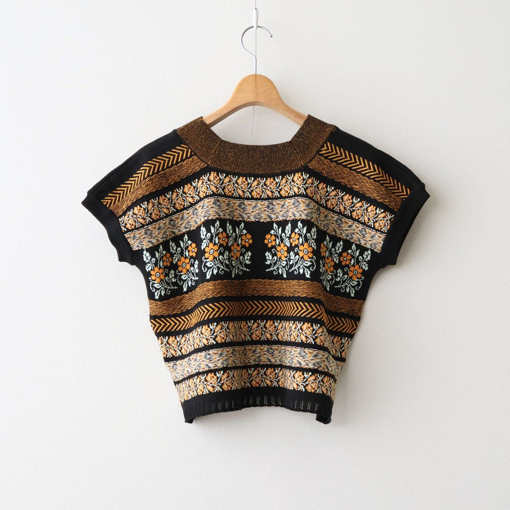 Flower Jacquard Knit Blouse #Black [261807]