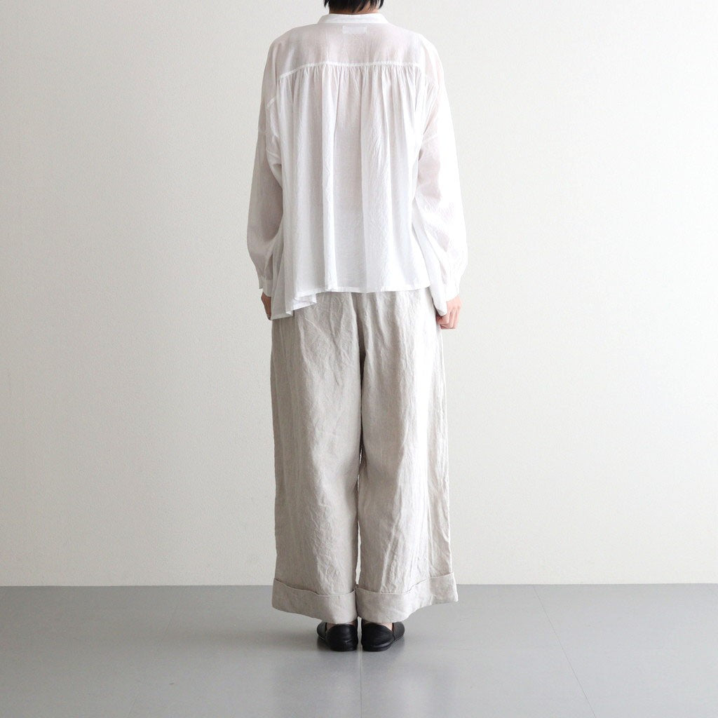 80s COTTON VOILE PLAIN BANDED COLLAR GATHER SHIRT #9100 OFF WHITE [NSL25041]