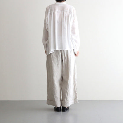 80s COTTON VOILE PLAIN BANDED COLLAR GATHER SHIRT #9100 OFF WHITE [NSL25041]