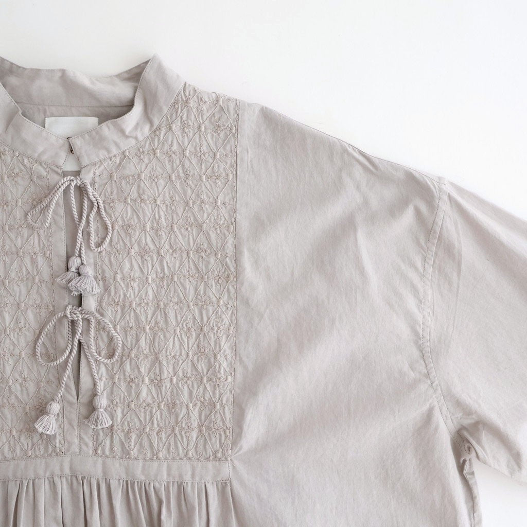 60s ORGANIC CAMBRIC WITH EMB BANDED COLLAR EMB TUNIC #9200 LT GREY [NMDS26222]