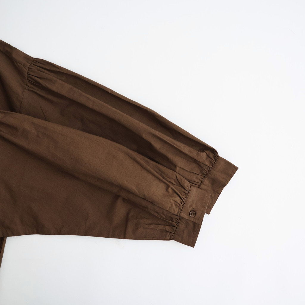 40s COTTON POPLIN PLAIN REGULAR COLLAR SHIRT WITH GATHER #8600 BROWN [NSL26522]