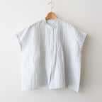 60s AUTO LOOM COTTON/LINEN STRIPE BANDED COLLAR FRENCH/SL PINTUCK SHIRTS #9139 OFF.WHITE/NAVY STRIPE [INSL26331]
