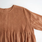 80s ORGANIC VOILE STRIPE (OVERDYE) CREW-NECK 3/4 SL SHIRT WITH MINI PINTUCK #6700 DK.ORANGE [NMDS26511D]