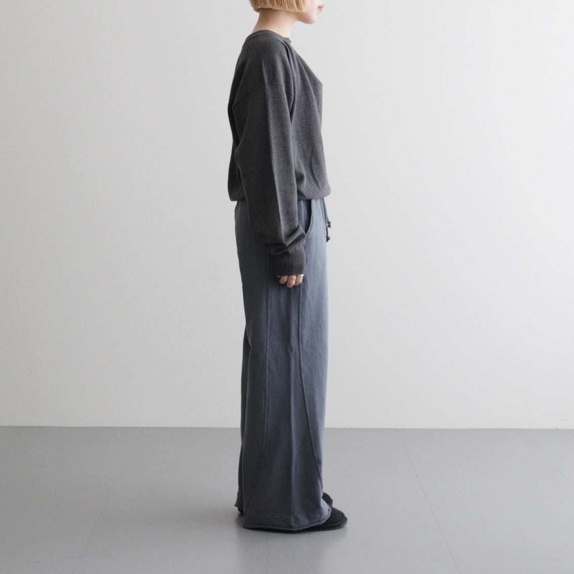 cotton open-end yarn terry wide sweat pants #steel blue [WXSP-UW120]