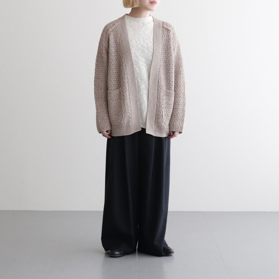 double honeycomb mesh-knit buttonless C/D #sand beige mix [WXSP-UW112]