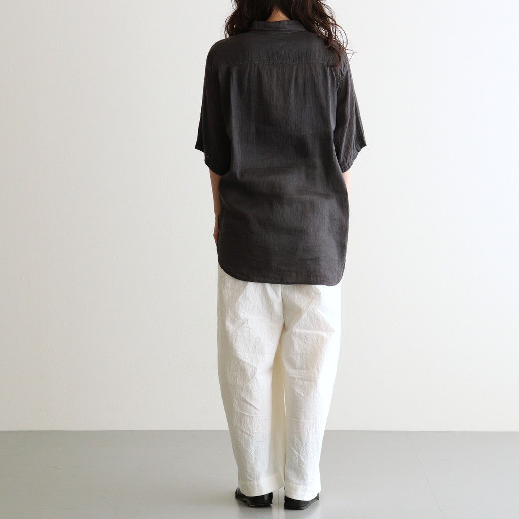 AUTO LOOM LINEN/COTTON PLAIN OVERDYE OPEN COLLAR S/SL SHIRTS #991D C.BLACK [IMDSH2612LCD]