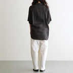 AUTO LOOM LINEN/COTTON PLAIN OVERDYE OPEN COLLAR S/SL SHIRTS #991D C.BLACK [IMDSH2612LCD]