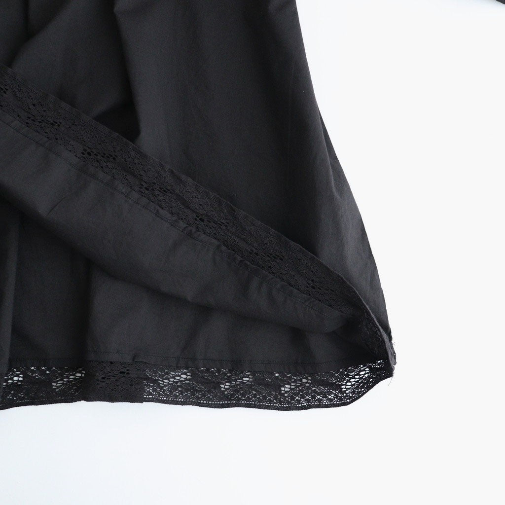 60s COTTON CAMBRIC PLAIN WITH LACE LACE & STRING COLLAR GATHERED SHIRT #9900 BLACK [NSL26552]