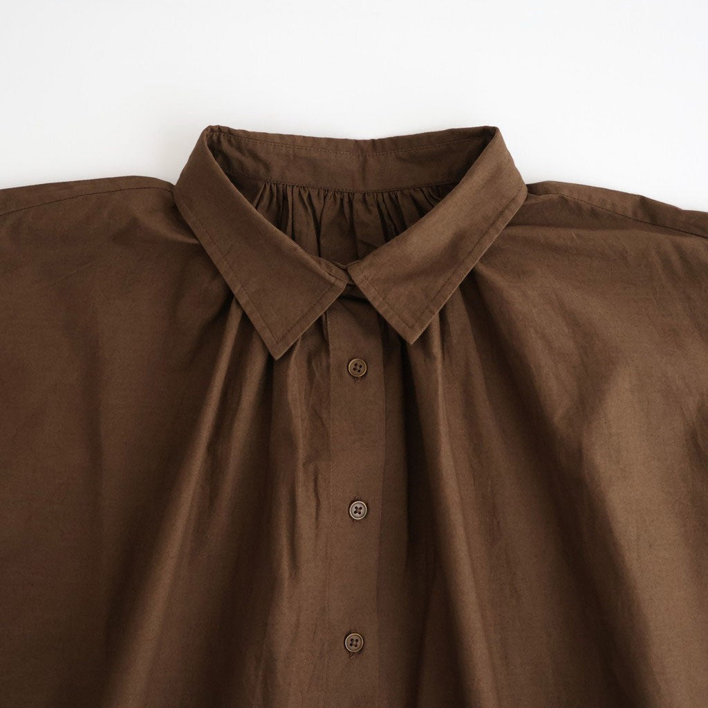 40s COTTON POPLIN PLAIN REGULAR COLLAR SHIRT WITH GATHER #8600 BROWN [NSL26522]