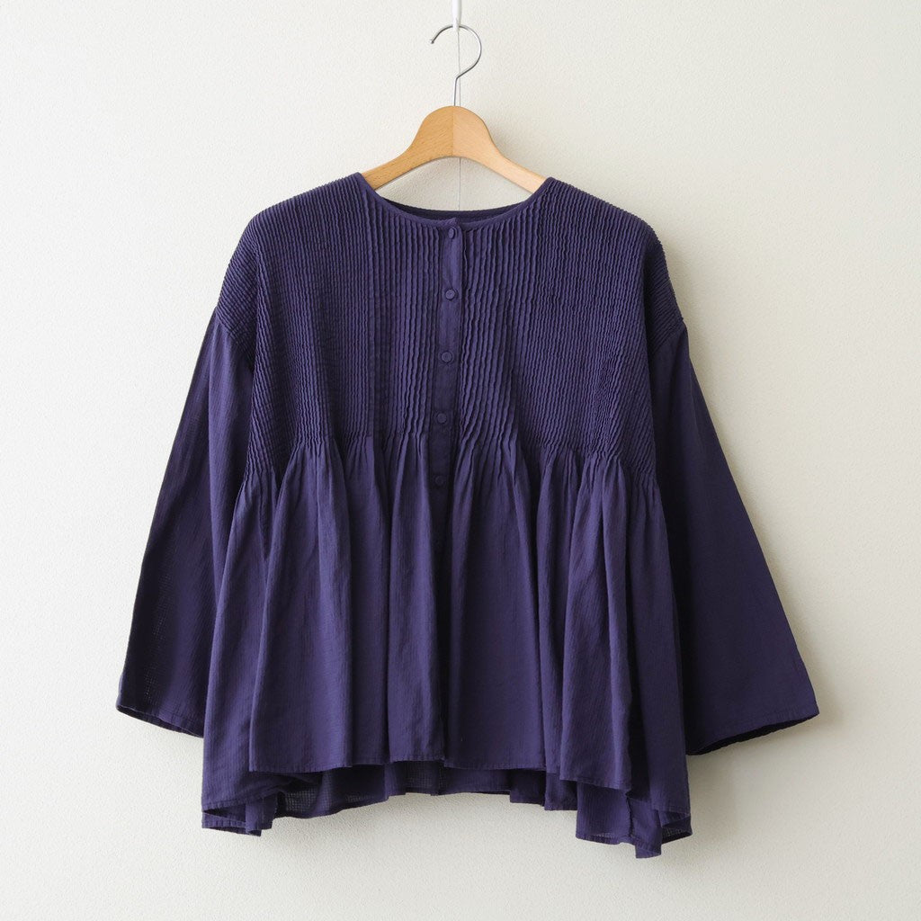 80s ORGANIC MICRO CHECK OVERDYE CREW-NECK BUTTON SHIRT WITH MINI PINTUCK #2813 PURPLE (D.PURPLE) [NMDS26233D]