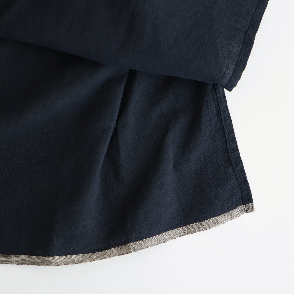 HANDWOVEN HEAVY COTTON PLAIN BACK OPENING STAND COLLAR SHIRT WITH MINI PINTUCK #9900 BLACK/BEIGE SELVAGE [INMDS25722]