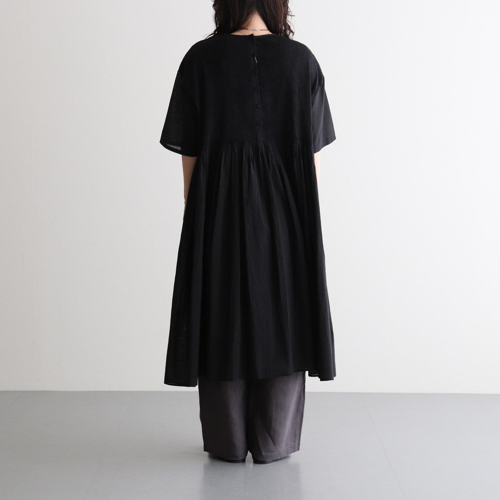 80s ORGANIC COTTON VOILE CREW-NECK HALF/SLEEVE DRESS WITH MINI PINTUCK #9900 BLACK [NMDS26243]