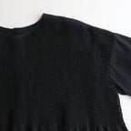 80s ORGANIC DOBIE CHECK(OVERDYE) CREW-NECK P/O HALF/SL SHIRT WITH PINTUCK #9971 O.BLACK [NMDS25251D]