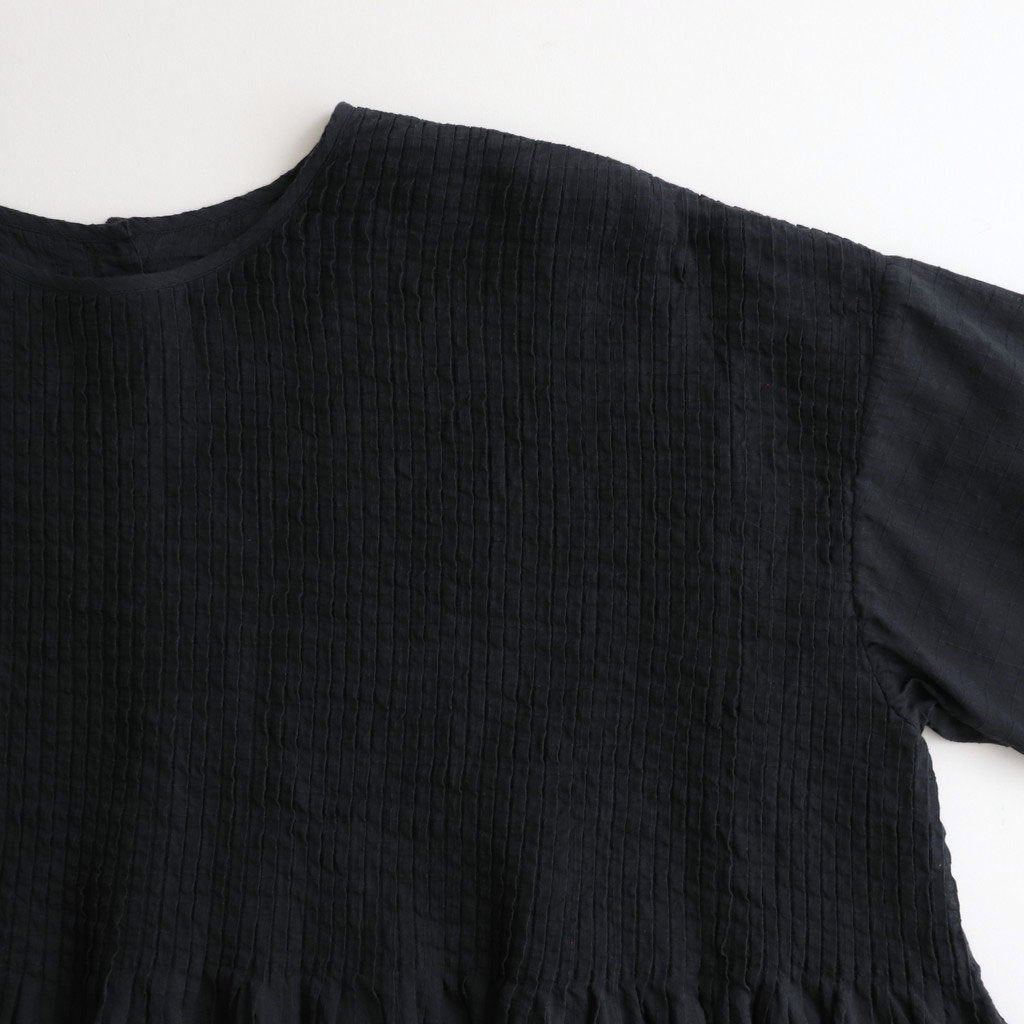 80s ORGANIC DOBIE CHECK(OVERDYE) CREW-NECK P/O HALF/SL SHIRT WITH PINTUCK #9971 O.BLACK [NMDS25251D]