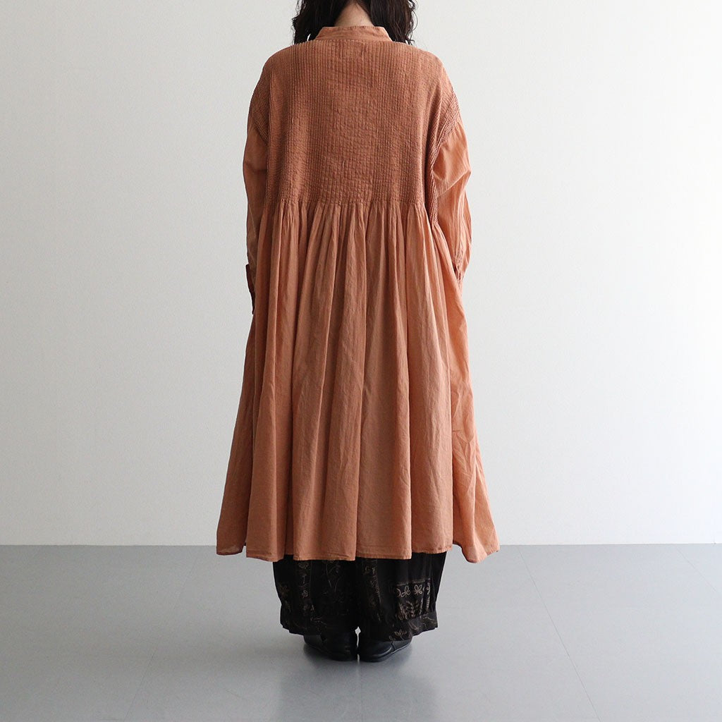 80s ORGANIC VOILE STRIPE (OVERDYE) BANDED SHIRT DRESS WITH MINI PINTUCK #6700 DK.ORANGE [NMDS26514D]