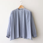 80s COTTON VOILE PLAIN BANDED COLLAR GATHER SHIRT #3300 SAX BLUE [NSL25041]