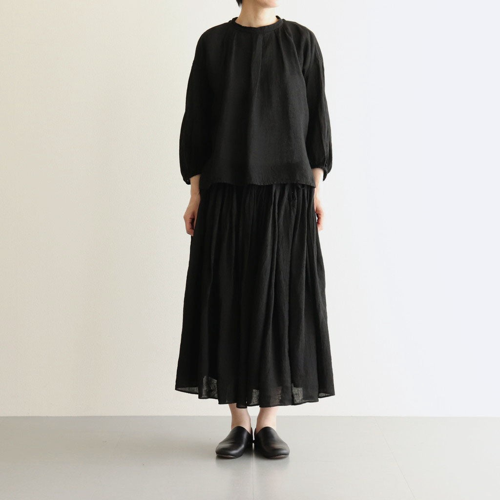 LINEN HEMP SMOCK BLOUSE #Black [no.7421]