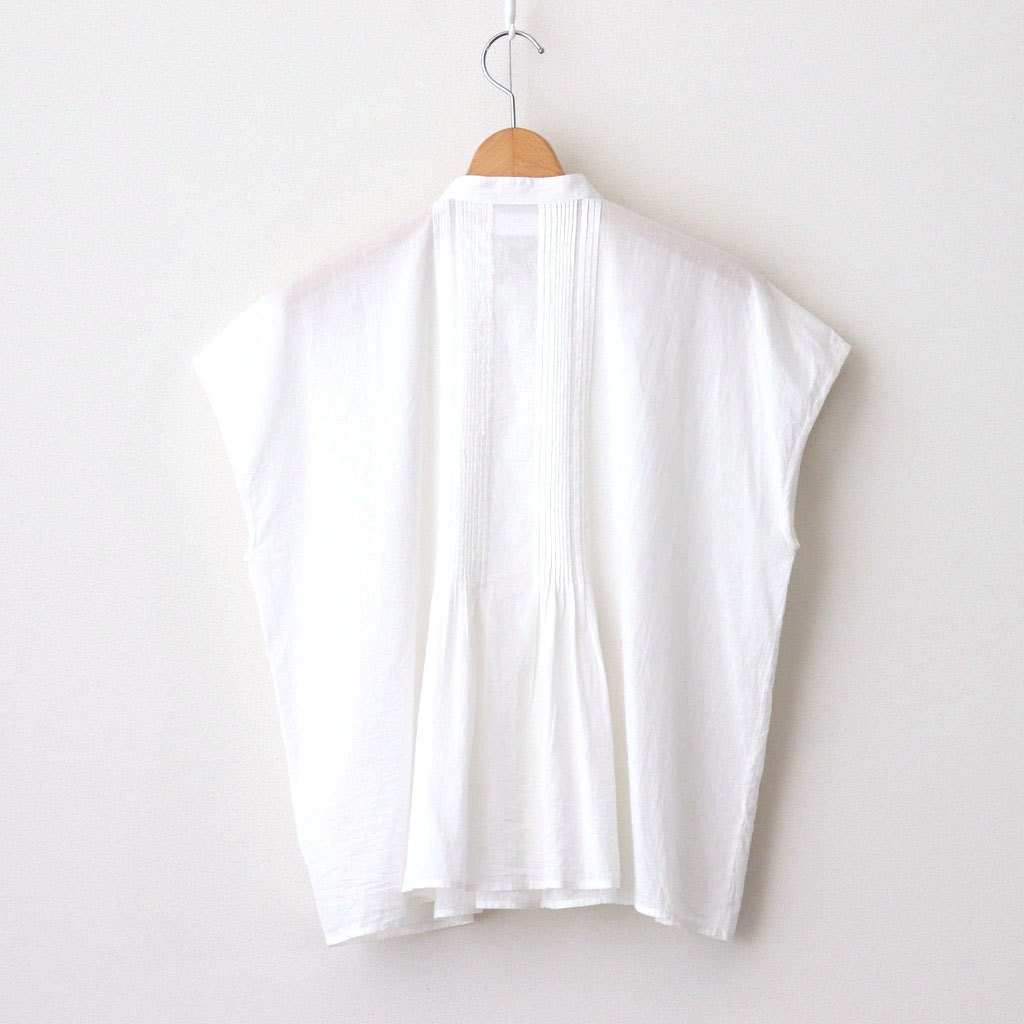 80s COTTON VOILE PLAIN BANDED COLLAR FRENCH/SL PINTUCK SHIRT #9100 OFF WHITE [NSL25042]
