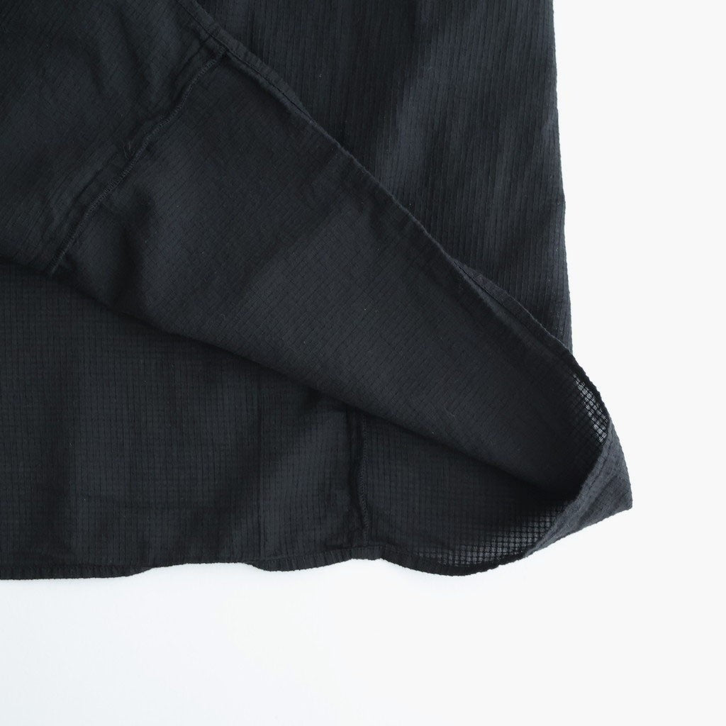 80s ORGANIC MICRO CHECK OVERDYE CREW-NECK BUTTON SHIRT MAXI DRESS WITH MINI PINTUCK #9912 BLACK (J.BLACK) [NMDS26234D]