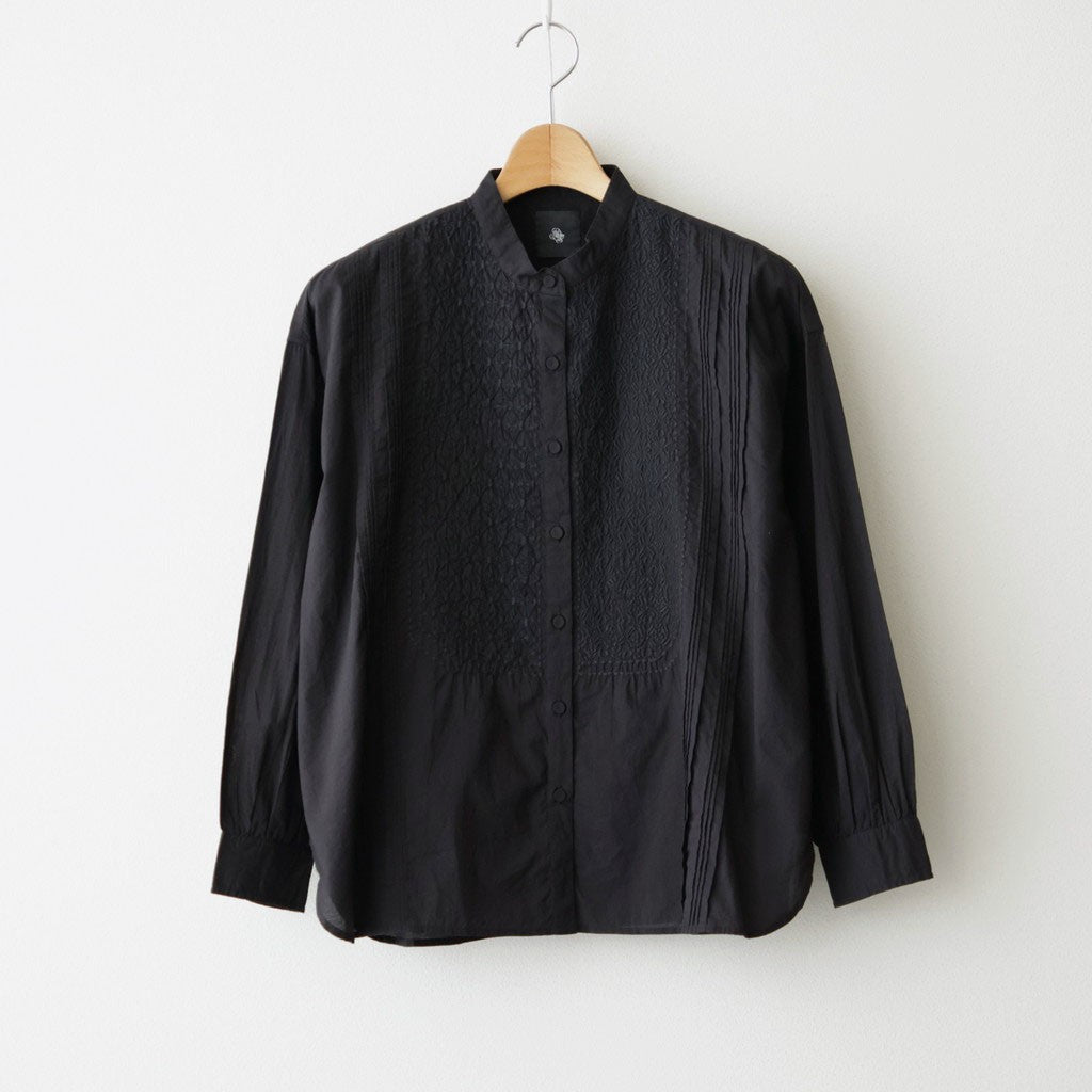60s ORGANIC CAMBRIC WITH EMB BANDED COLLAR PINTUCK & EMB SHIRT #9900 BLACK [NMDS26521]