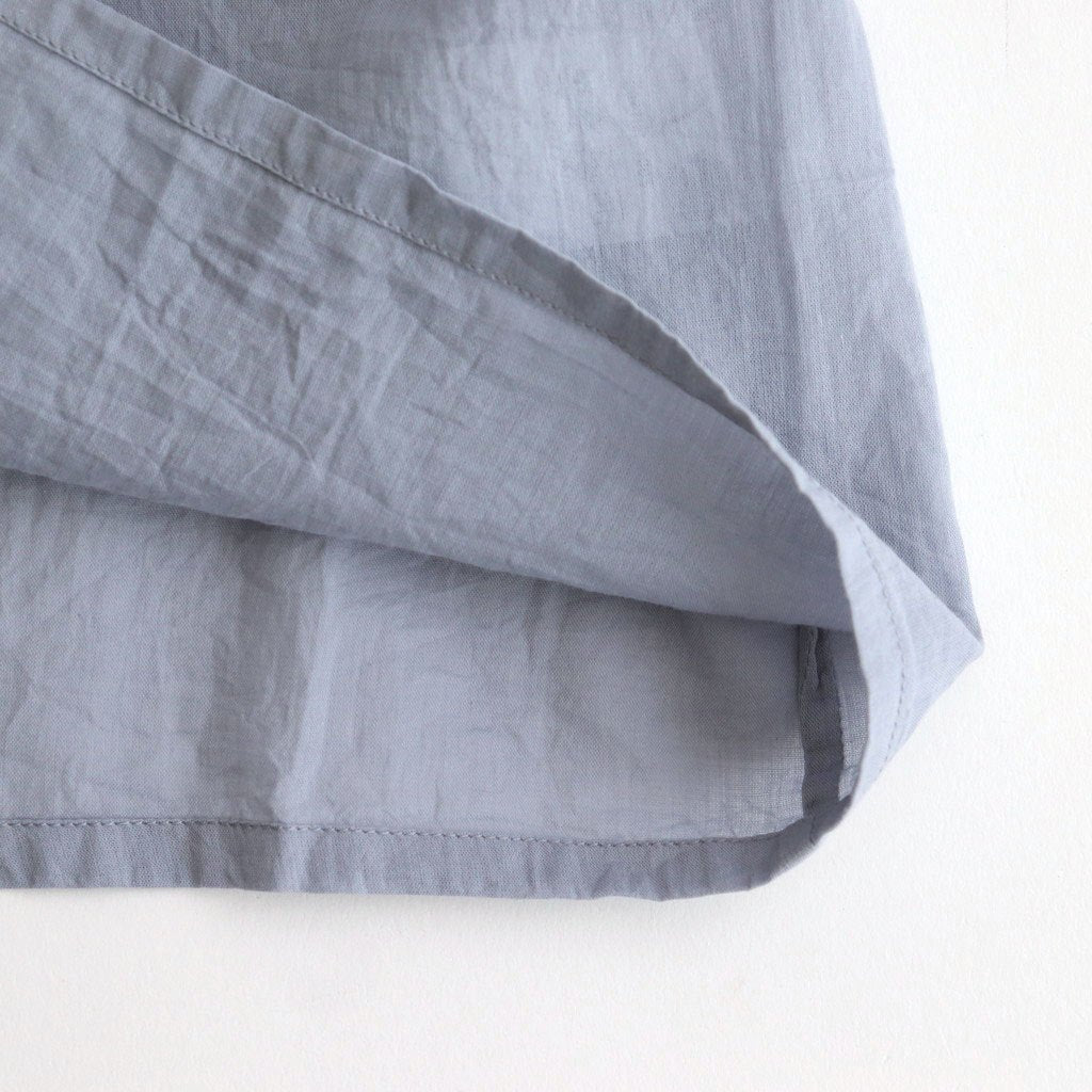 80s COTTON VOILE PLAIN BANDED COLLAR GATHER SHIRT #3300 SAX BLUE [NSL25041]