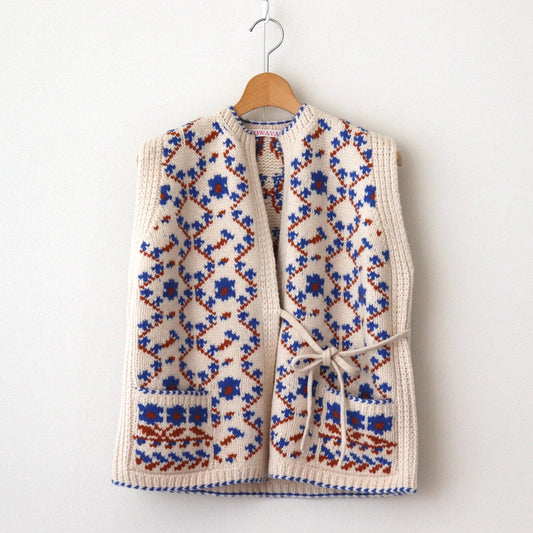 maison de montage / Panier de fleurs No sleeve cardigan #ivory / blue [mdm01-01]