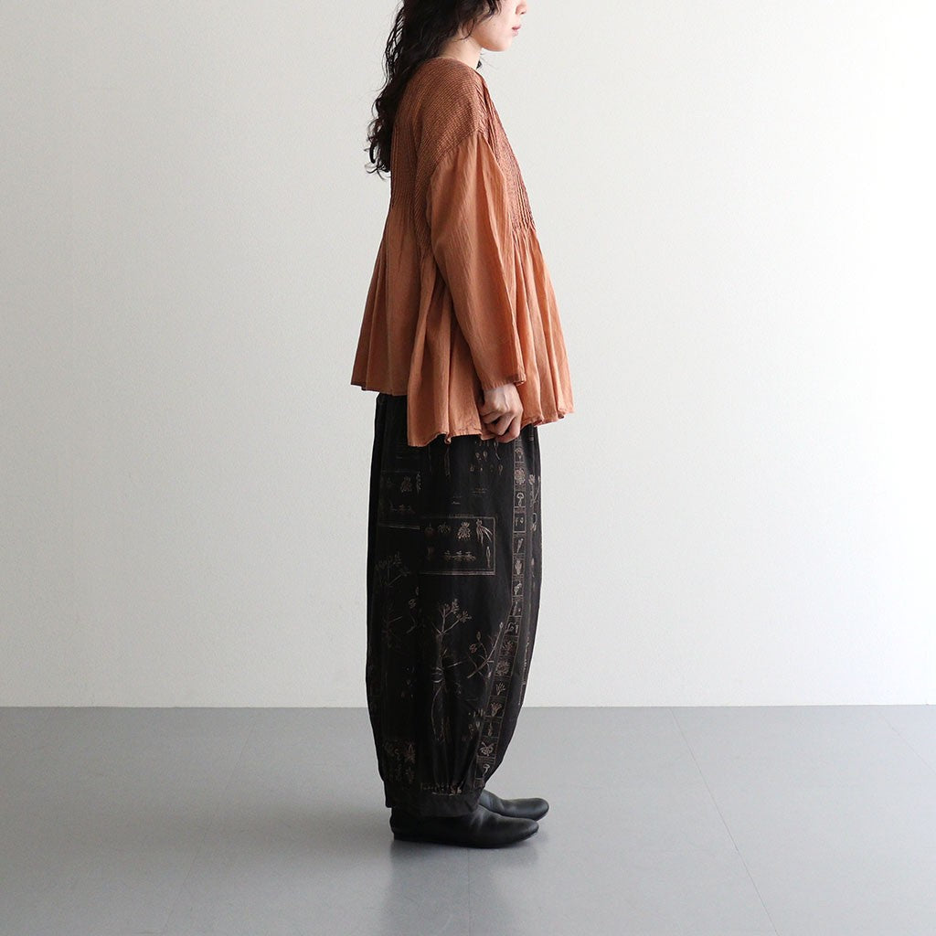 80s ORGANIC VOILE STRIPE (OVERDYE) CREW-NECK 3/4 SL SHIRT WITH MINI PINTUCK #6700 DK.ORANGE [NMDS26511D]