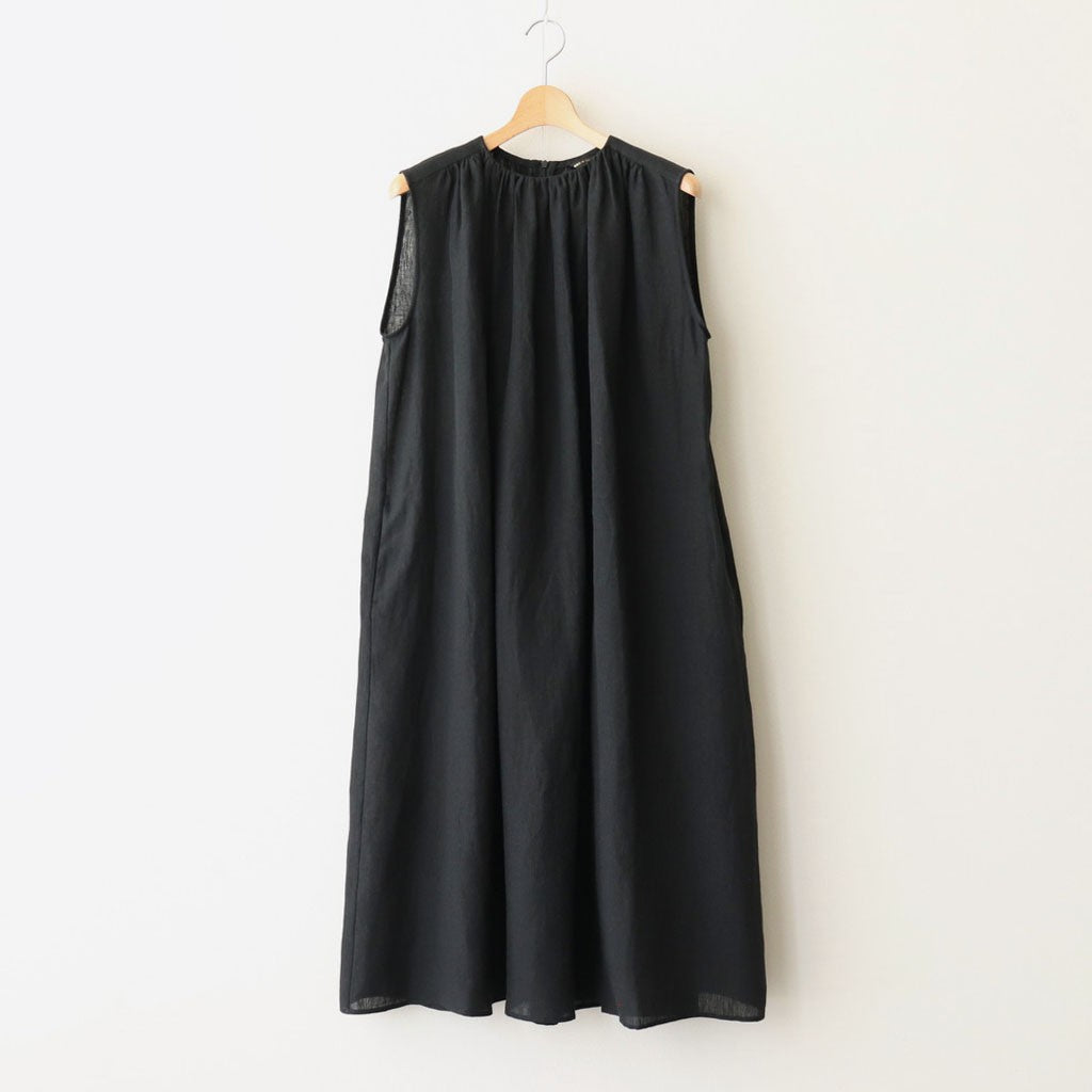 DENSELY LINEN GATHER DRESS #Black [no.7310]