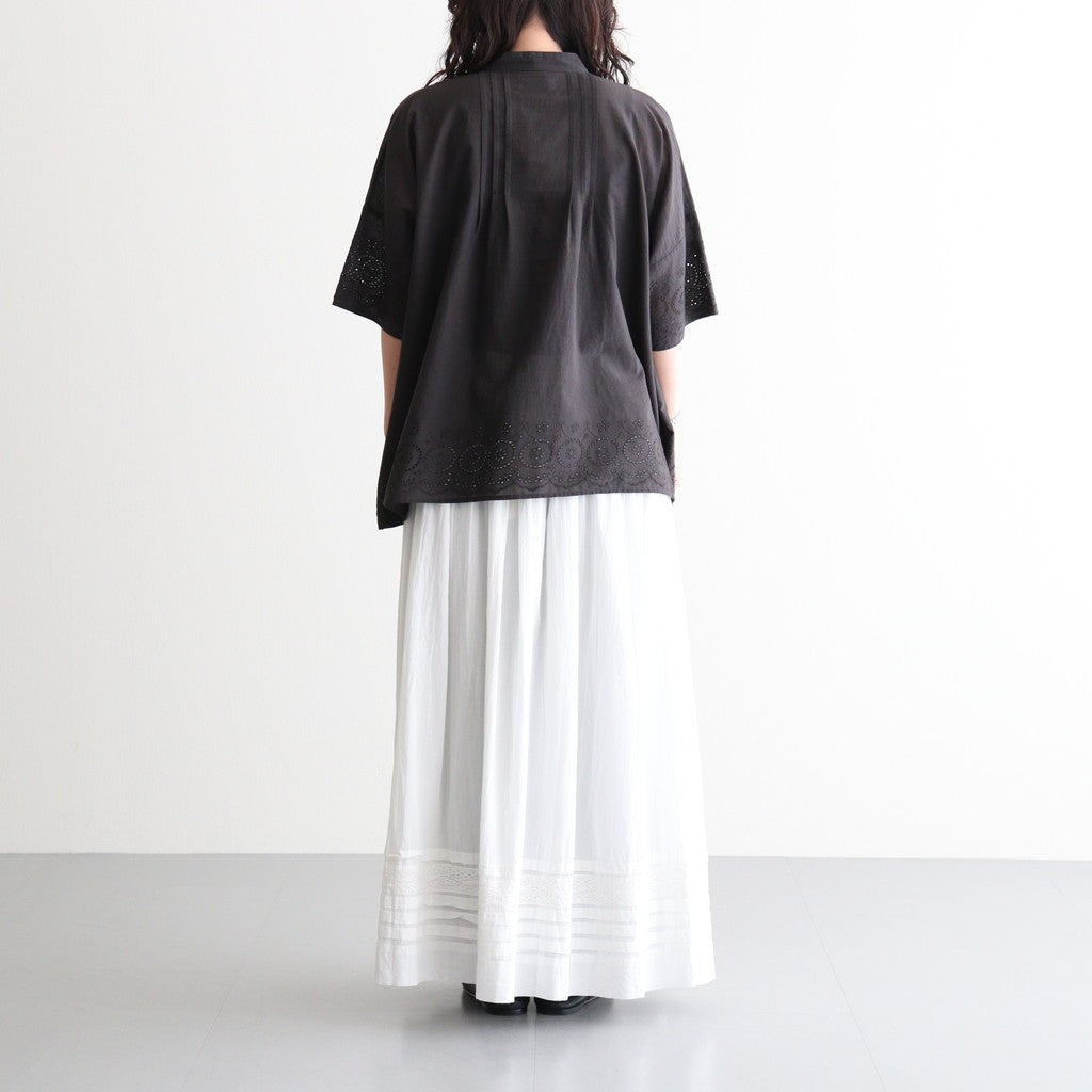80s VOILE PLAIN WITH CUT WORK LACE BANDED COLLAR PINTUCK SHIRTS #9900 BLACK [INSL26341]