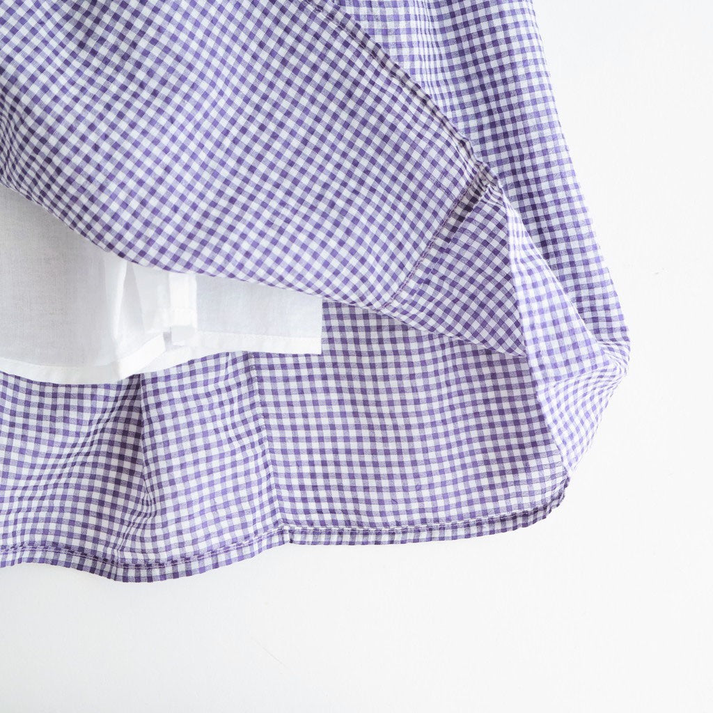HANDWOVEN COTTON/SILK SMALL GINGHAM CHECK GATHERED SKIRT #2891 PURPLE(OFF.WHITE×PURPLE) [INMDS26026]