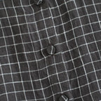 80s POWER LOOM LINEN CHECK REGULAR COLLAR DRESS WITH RAJASTAN GATHER #9890 OFF BLACK x WHITE CHECK [NMDS26284]