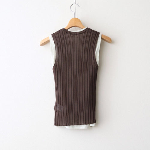 high-twisted cotton sheer knit layered sleeveless top #charcoal brown × mist green [WXSP-UW138]
