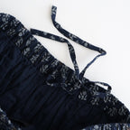 80s COTTON VOILE FLOWER BLOCK PRINT RAJASTAN TUCK GATHERED SKIRT WITH LINING #3900 NVY (NAVY BASE) [NMDS25555]
