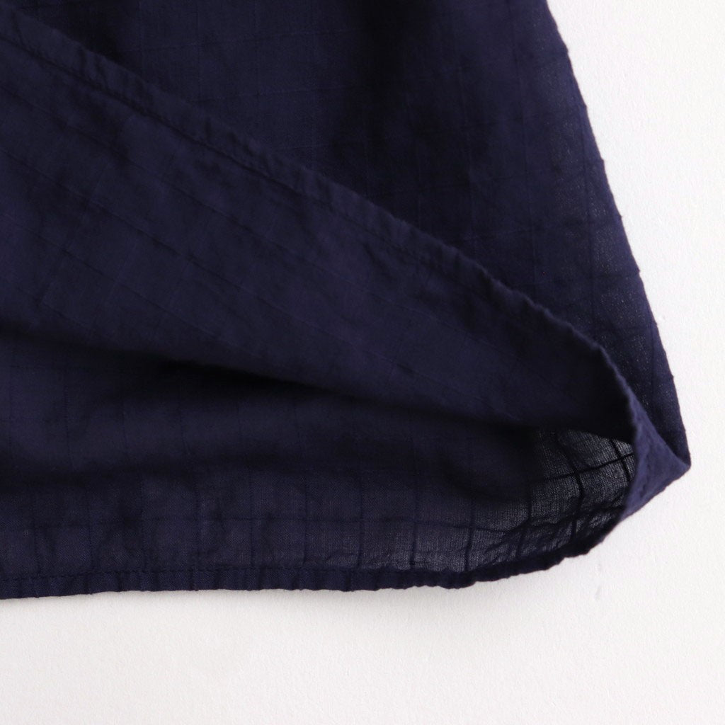 80s ORGANIC DOBIE CHECK(OVERDYE) CREW-NECK P/O HALF/SL SHIRT WITH PINTUCK #2813 D.PURPLE [NMDS25251D]