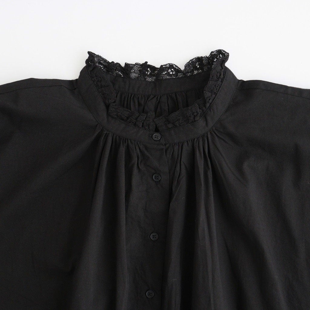 60s COTTON CAMBRIC PLAIN WITH LACE LACE FRILL COLLAR SHIRT #9900 BLACK [NSL26551]