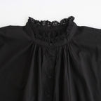 60s COTTON CAMBRIC PLAIN WITH LACE LACE FRILL COLLAR SHIRT #9900 BLACK [NSL26551]