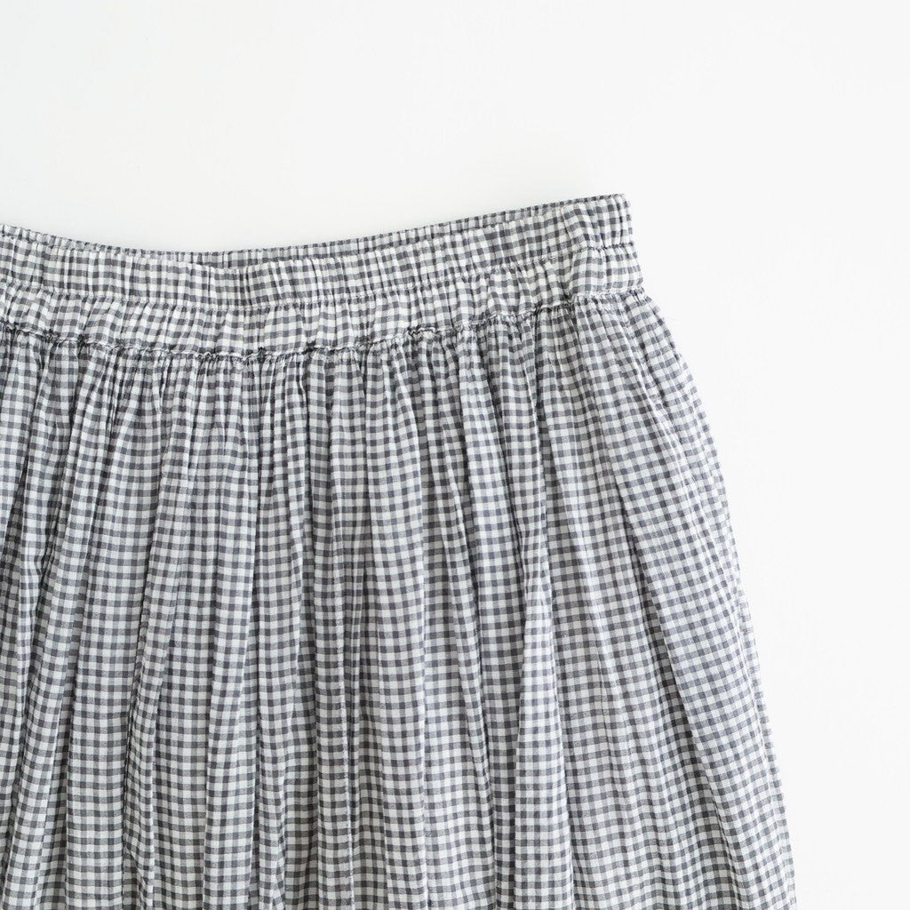HANDWOVEN COTTON/SILK SMALL GINGHAM CHECK GATHERED SKIRT #9691 GREY(OFF.WHITE×GREY) [INMDS26026]