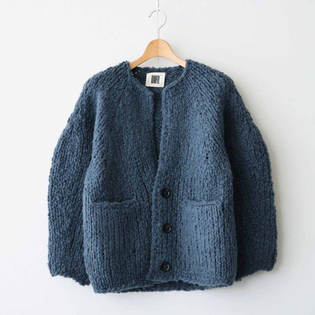 british super down slub felt yarn hand-knit cardigan #dark teal [WXFL-UW127]