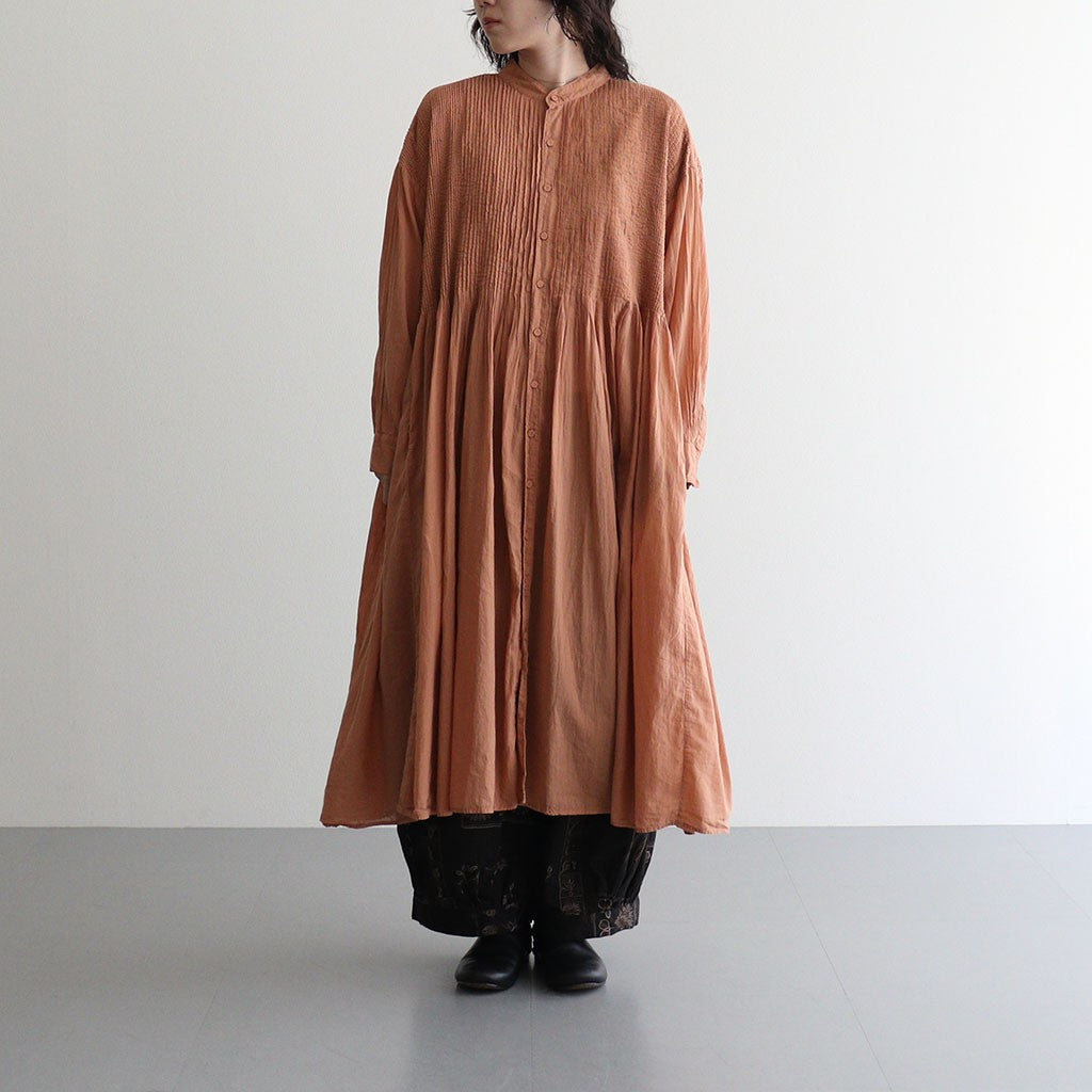 80s ORGANIC VOILE STRIPE (OVERDYE) BANDED SHIRT DRESS WITH MINI PINTUCK #6700 DK.ORANGE [NMDS26514D]