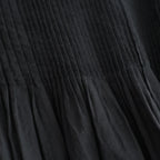 80s ORGANIC COTTON VOILE CREW-NECK HALF/SLEEVE DRESS WITH MINI PINTUCK #9900 BLACK [NMDS26243]