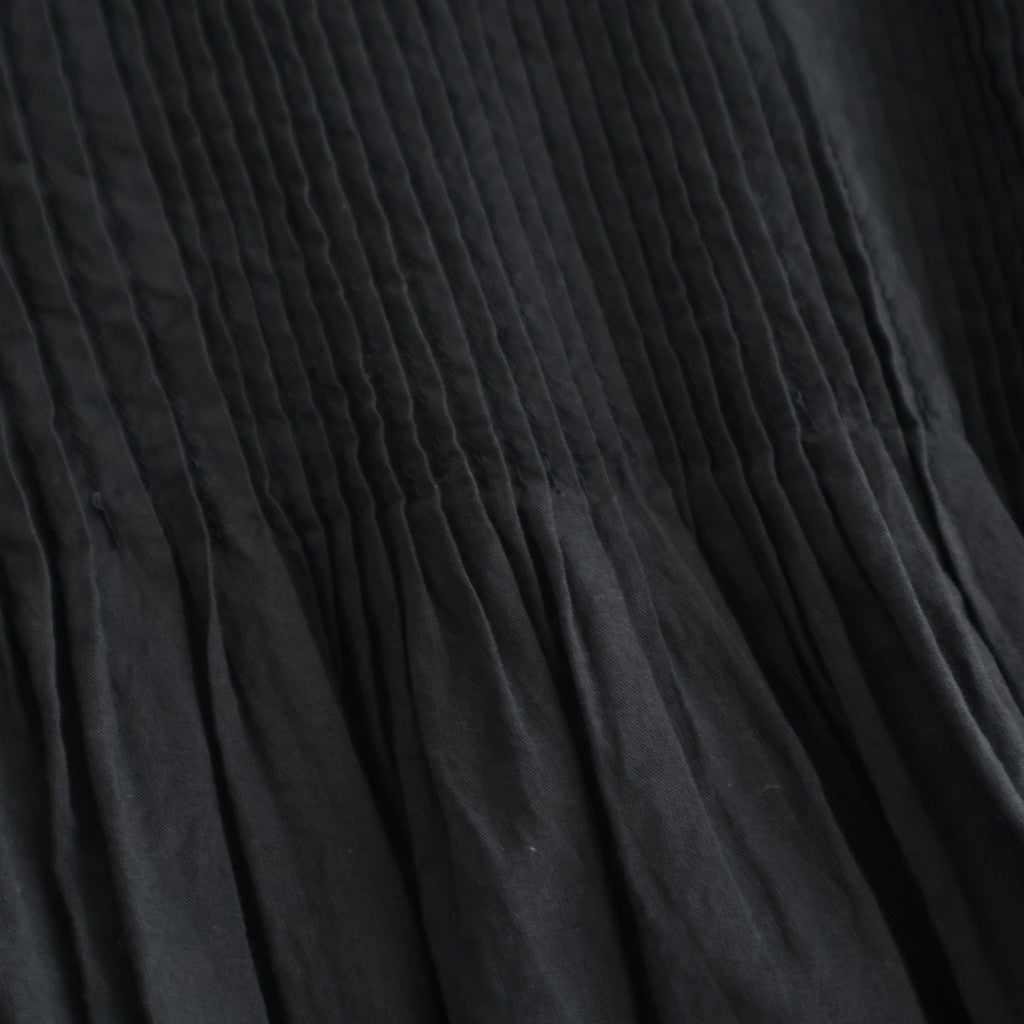 80s ORGANIC COTTON VOILE CREW-NECK HALF/SLEEVE DRESS WITH MINI PINTUCK #9900 BLACK [NMDS26243]