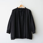 60s COTTON CAMBRIC PLAIN WITH LACE LACE & STRING COLLAR GATHERED SHIRT #9900 BLACK [NSL26552]