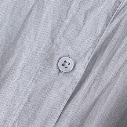 80s COTTON VOILE PLAIN BANDED COLLAR GATHER SHIRT #3300 SAX BLUE [NSL25041]
