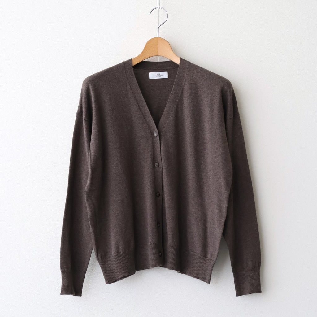 14GG 2PLY PLAIN STITCH COTTON/WOOL/CASHMERE V-NECK CARDIGAN #8600 BROWN [GNSL25531]