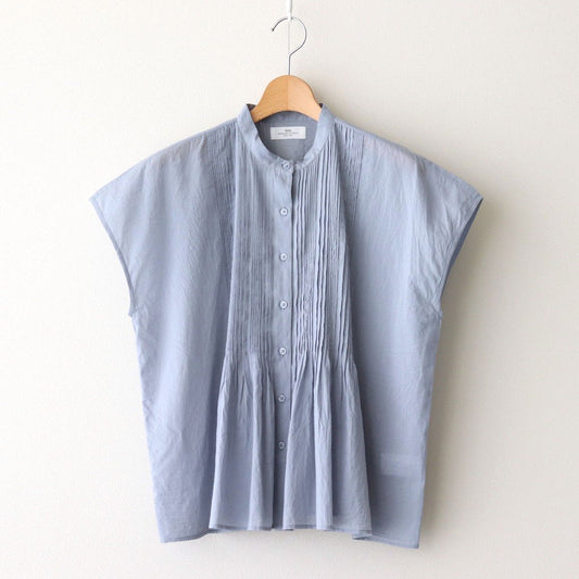 80s COTTON VOILE PLAIN BANDED COLLAR FRENCH/SL PINTUCK SHIRT #3300 SAX BLUE [NSL25042]